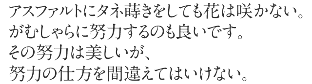 �A�X�t�@���g�Ƀ^�l���������Ă��Ԃ͍炩�Ȃ��B ���ނ����ɓw�͂���̂��ǂ��ł��B ���̓w�͔͂��������A�w�͂̎d�����ԈႦ�Ă͂����Ȃ�